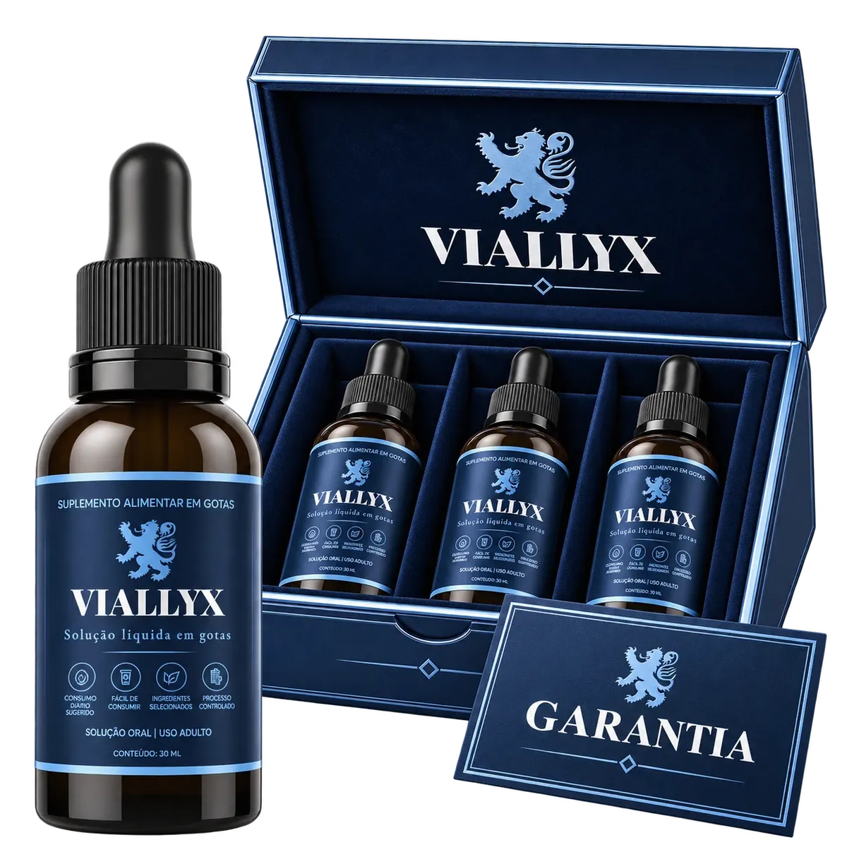 Estojo Viallyx com cartão de garantia de 180 dias